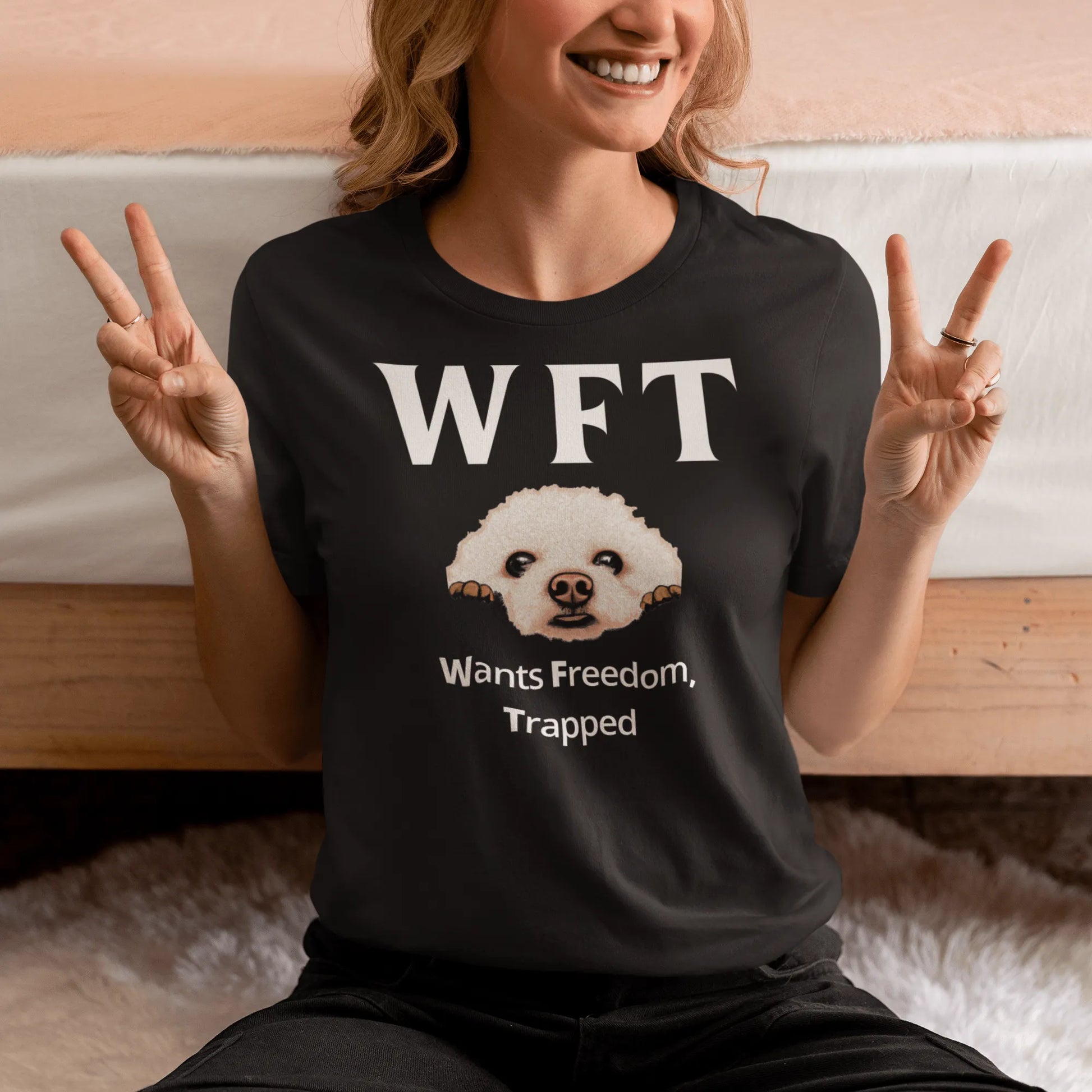 "WFT – Wants Freedom, Trapped"-Unisex Bichon Frise T-Shirt for Dog Owners