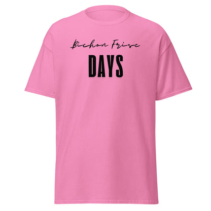 "Funny 'Bichon Frise Days' unisex black text T-shirt for Bichon Frise dog owners – festive and unique design perfect for pet lovers."