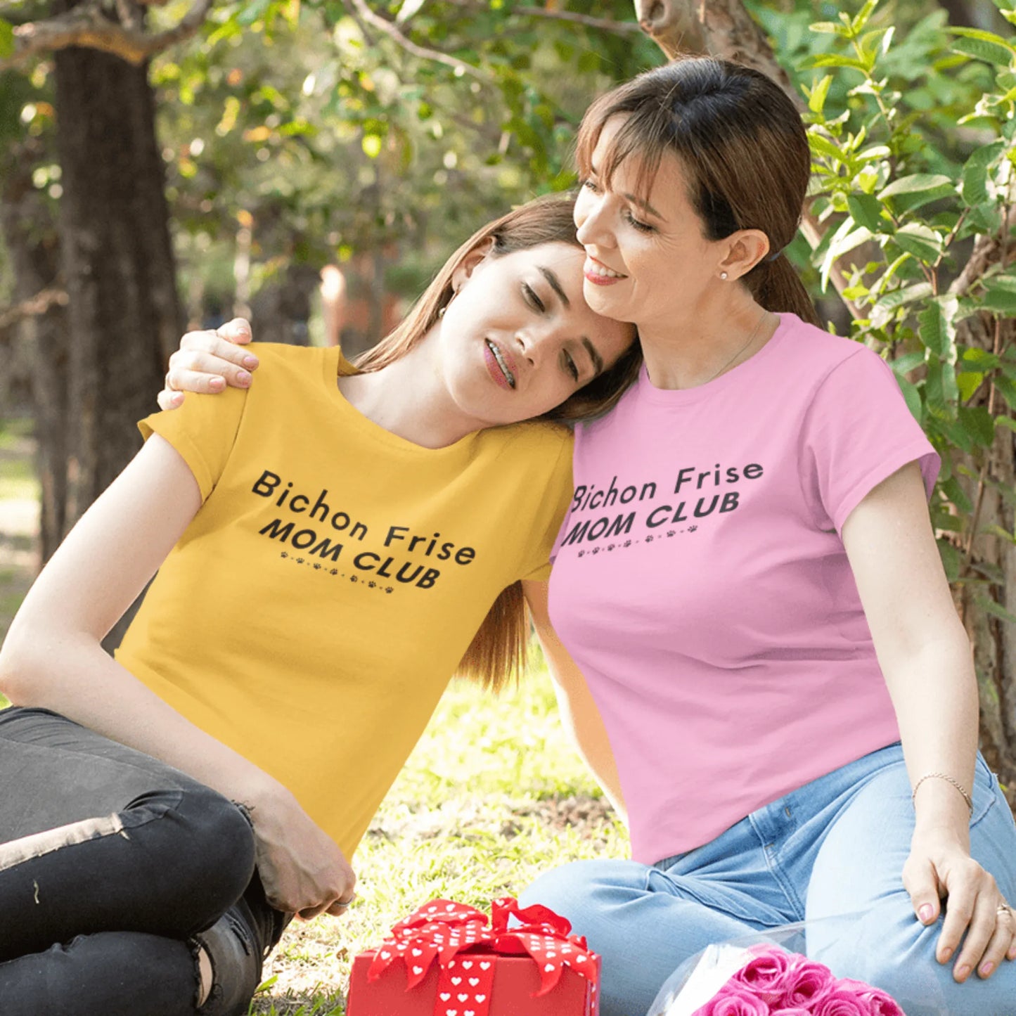 Funny "Bichon Frise Mom Club" black text unisex t-shirt – unique Mother's Day gift for dog lovers, perfect for proud Bichon Frise moms and pet owners who want a stylish, comfortable shirt celebrating their beloved furry friend.