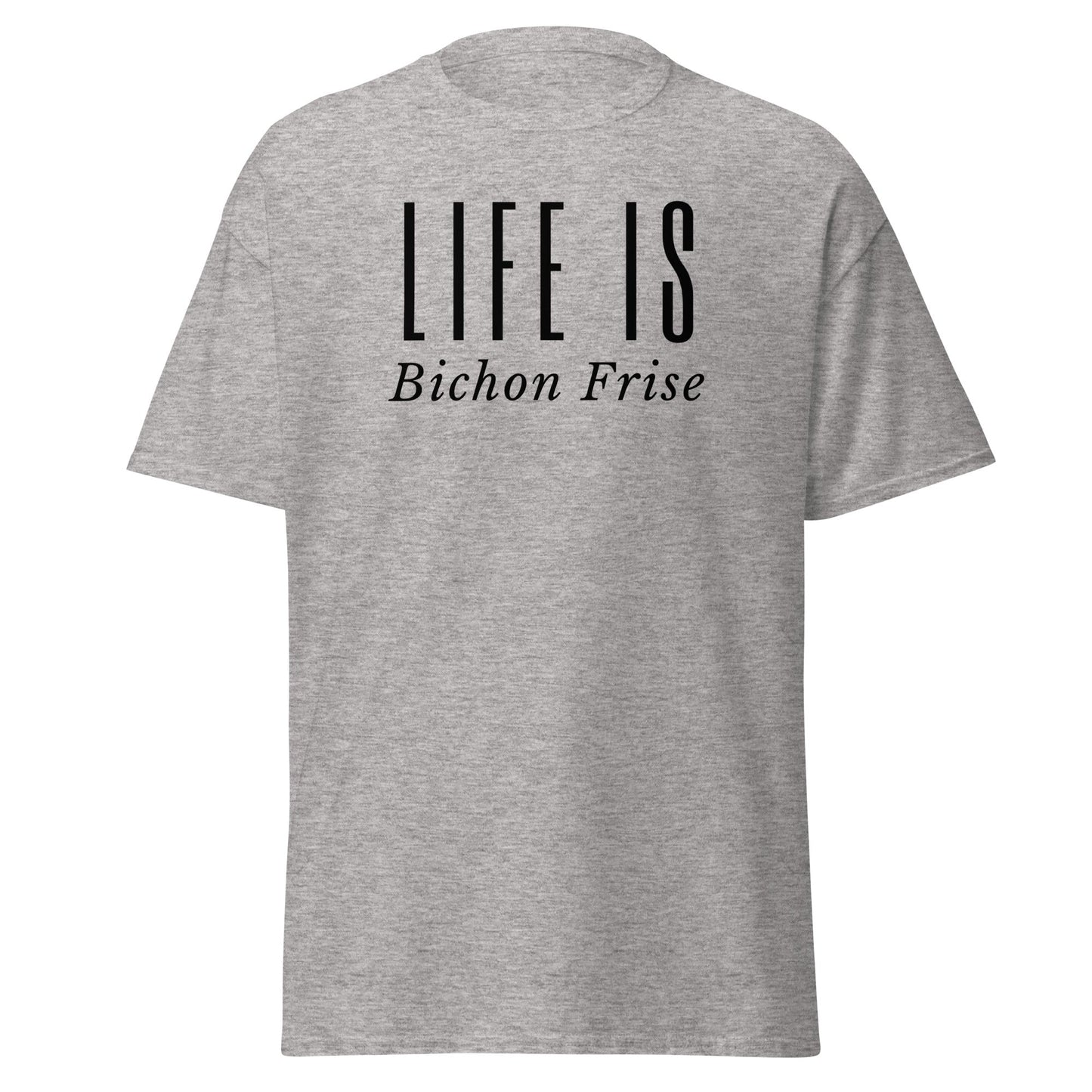 "Funny unisex black text T-shirt reading 'Do You Know What Real Luxury Is? Living With A Bichon!' – perfect for Bichon Frise dog lovers, pet owners, and anyone who enjoys quirky, stylish dog-themed fashion."