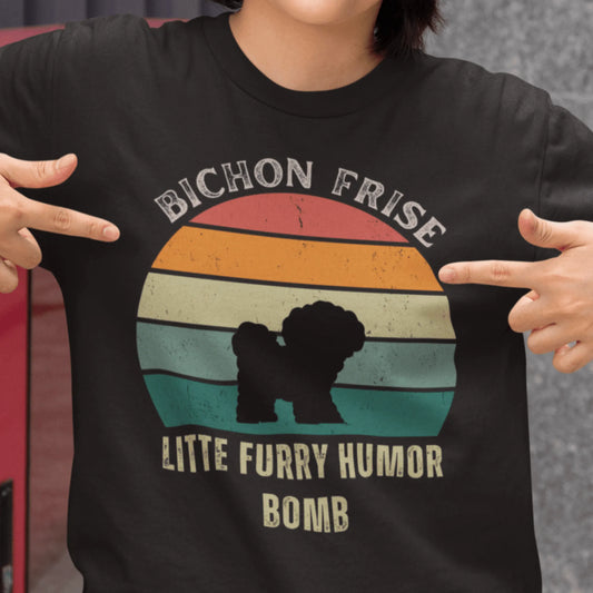 Unisex Bichon Frise T-Shirt for Dog Owners:"Litte Furry Humor Bomb"