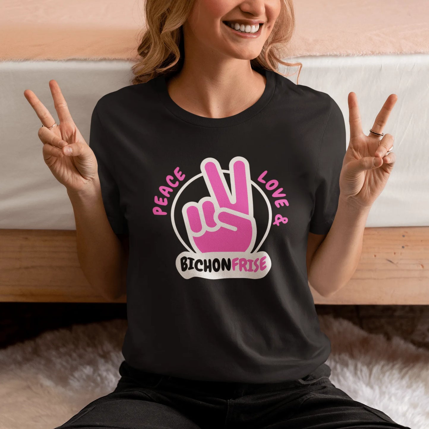 "Peace ,Love, Bichon Frise"-Unisex Bichon Frise T-Shirt for Dog Owners