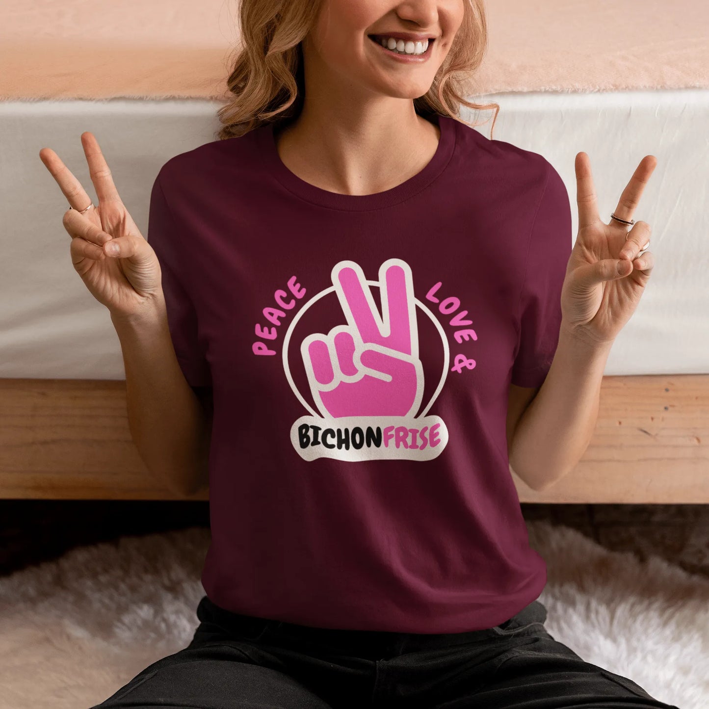 "Peace ,Love, Bichon Frise"-Unisex Bichon Frise T-Shirt for Dog Owners