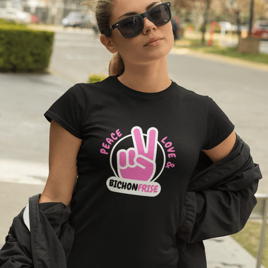 "Peace ,Love, Bichon Frise"-Unisex Bichon Frise T-Shirt for Dog Owners