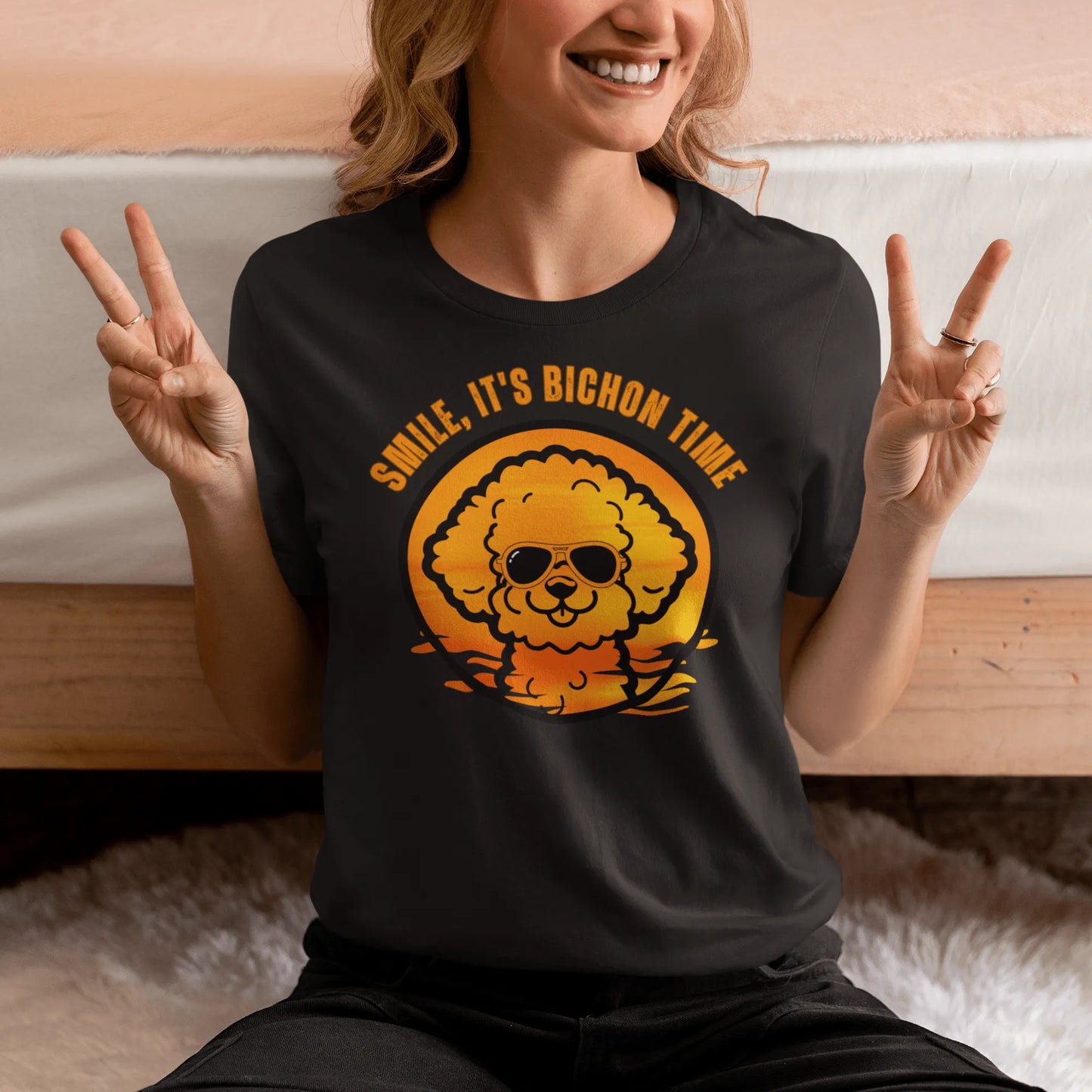 "Smile, It's Bichon Time "-Unisex Bichon Frise T-Shirt for Dog Owners