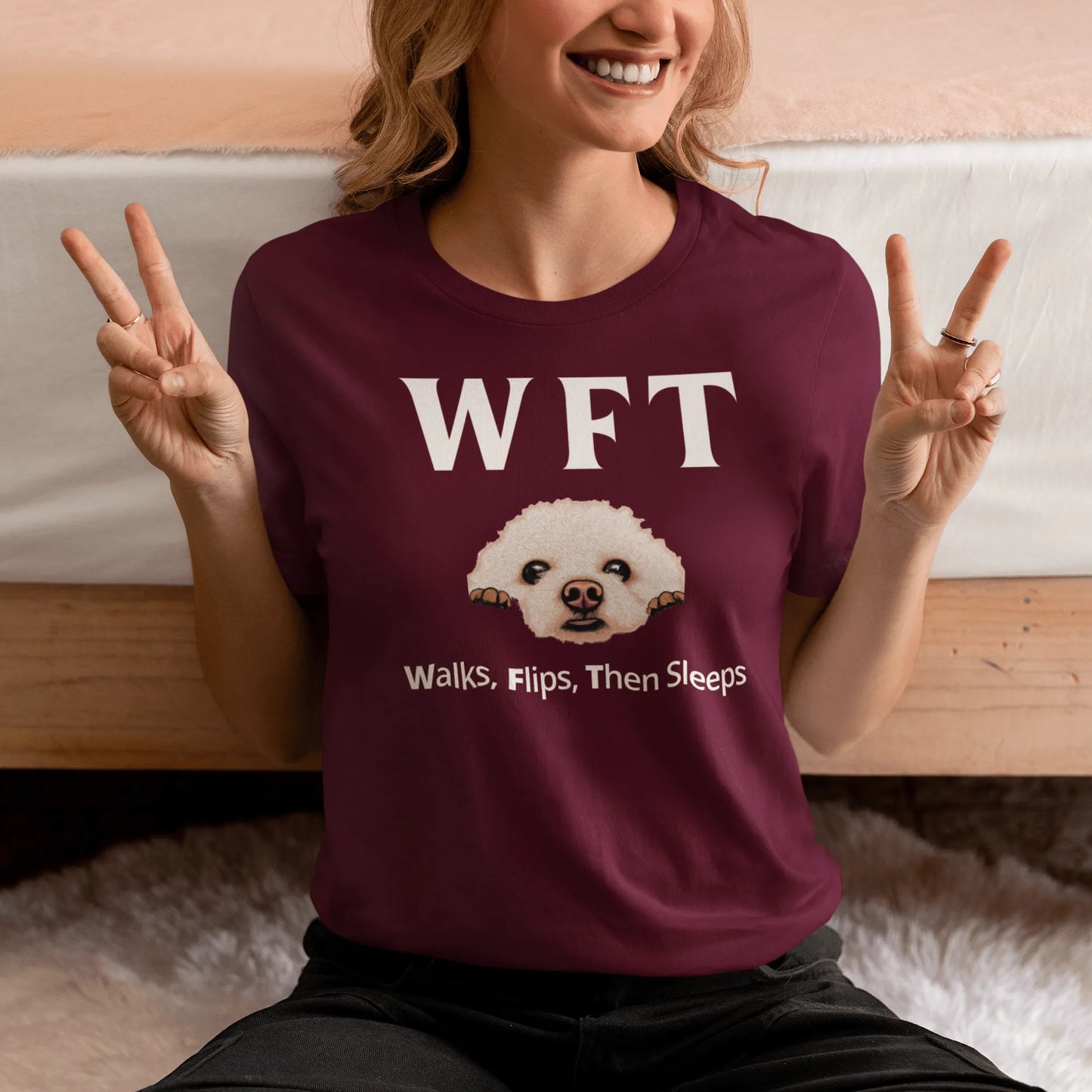 "WFT – Walks, Flips, Then Sleeps"-Unisex Bichon Frise T-Shirt for Dog Owners