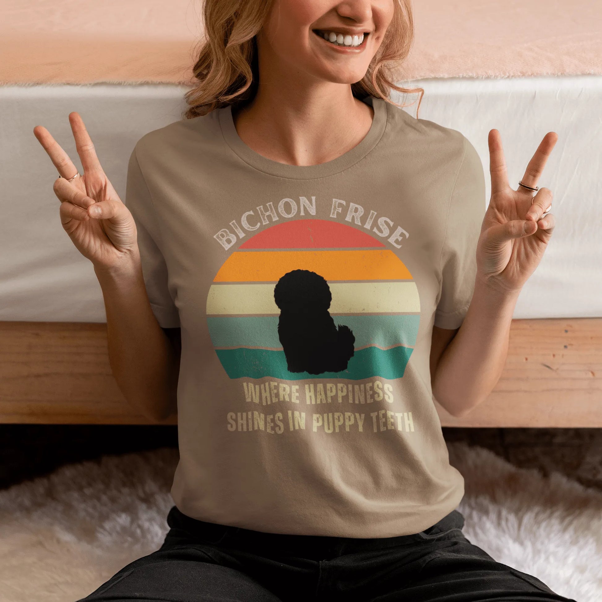 Unisex Bichon Frise T-Shirt for Dog Owners:"Where Happines Shines In Puppy Teetn"