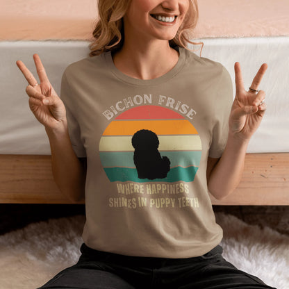 Unisex Bichon Frise T-Shirt for Dog Owners:"Where Happines Shines In Puppy Teetn"