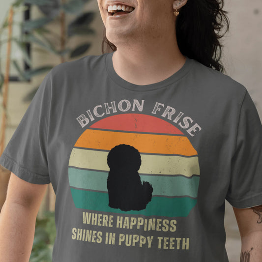 Unisex Bichon Frise T-Shirt for Dog Owners:"Where Happines Shines In Puppy Teetn"