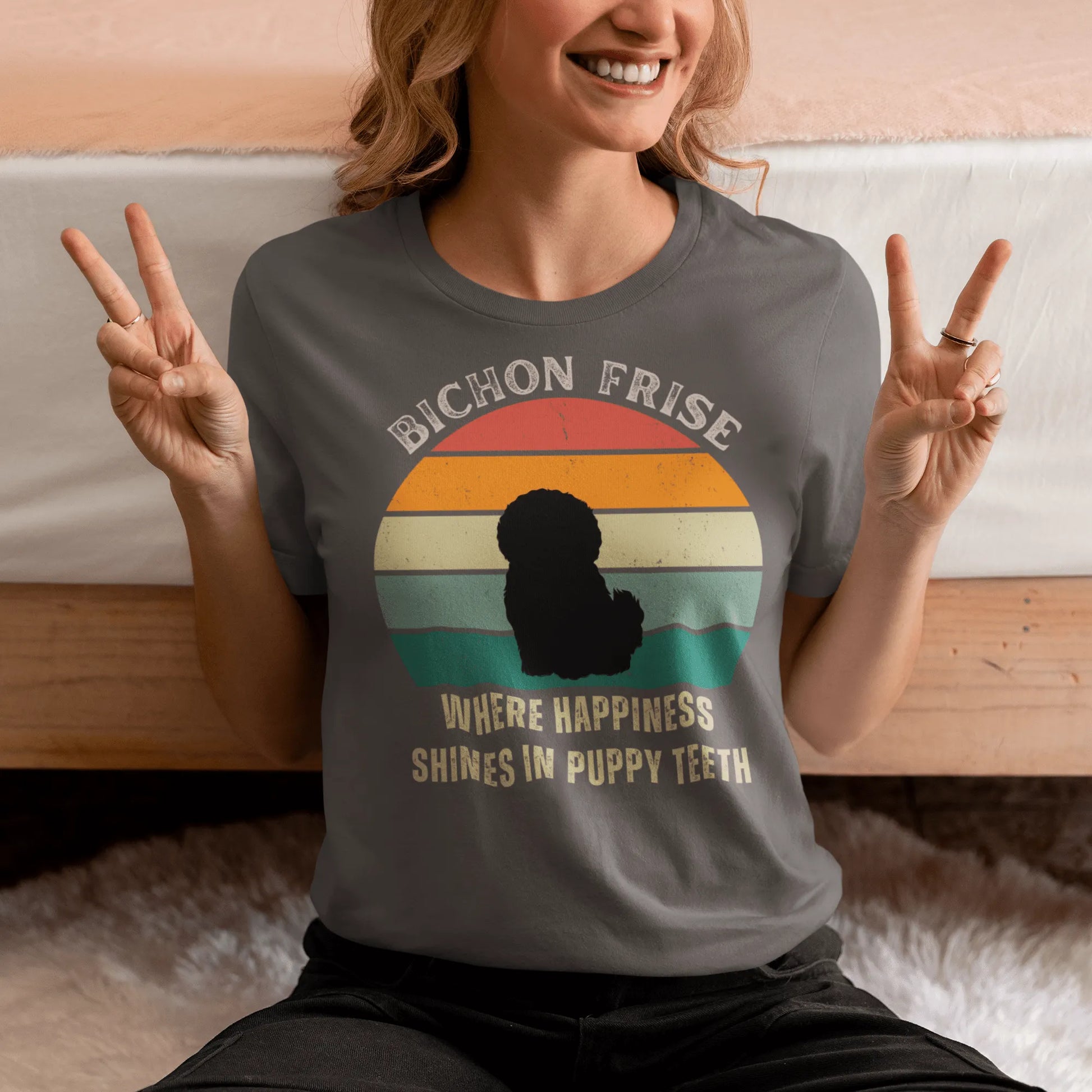 Unisex Bichon Frise T-Shirt for Dog Owners:"Where Happines Shines In Puppy Teetn"