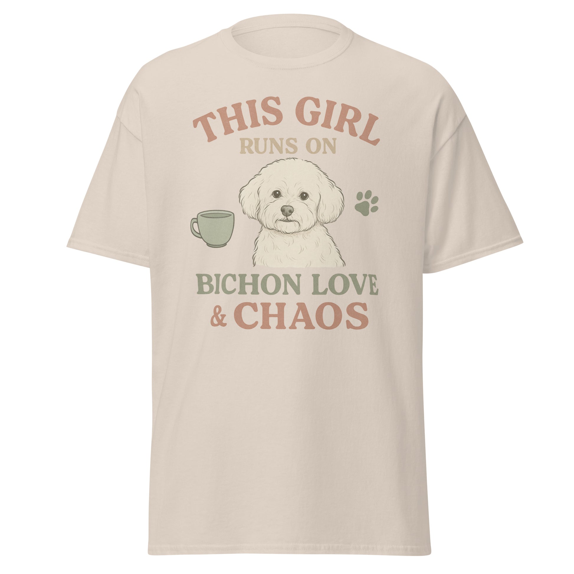 This Girl Runs on Bichon Love & Chaos – Funny Dog Mom T-Shirt for Women