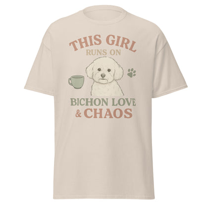 This Girl Runs on Bichon Love & Chaos – Funny Dog Mom T-Shirt for Women