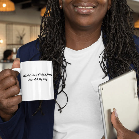 World’s Best Bichon Mom – Just Ask My Dog-White glossy mug for Bichon Frise dog owners