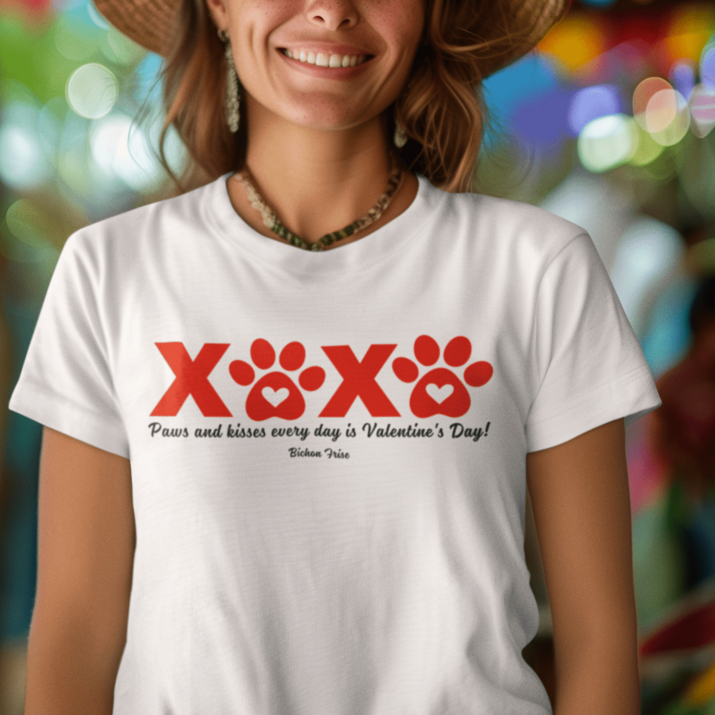 "XXXX Paws and kisses every day is Valentine's Day!"-Unisex Bichon Frise T-Shirt for Dog Owners